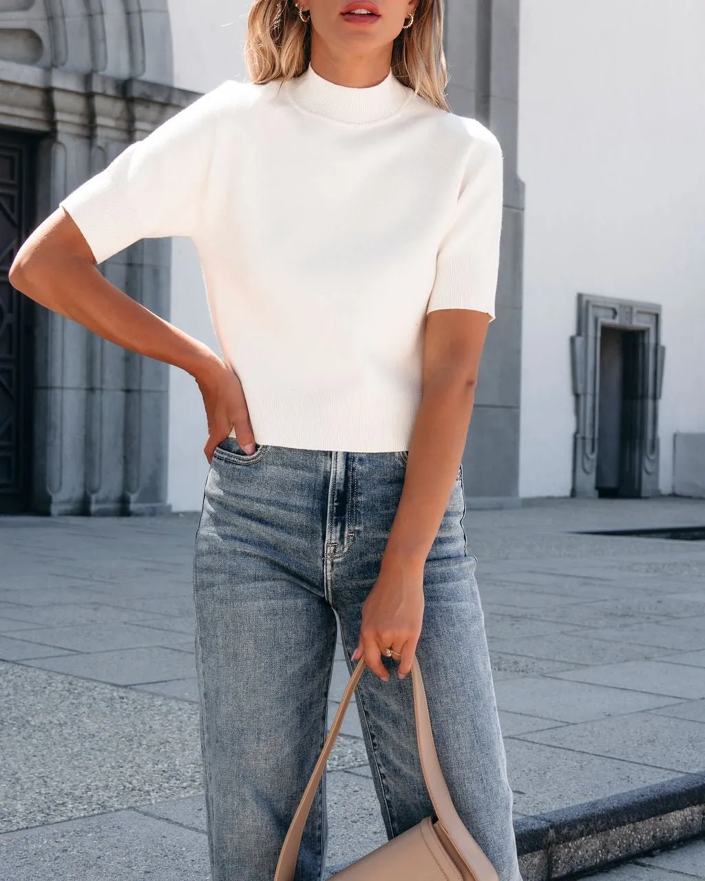 Muse By Magnolia Mock Neck Top - Cream - DOORBUSTER