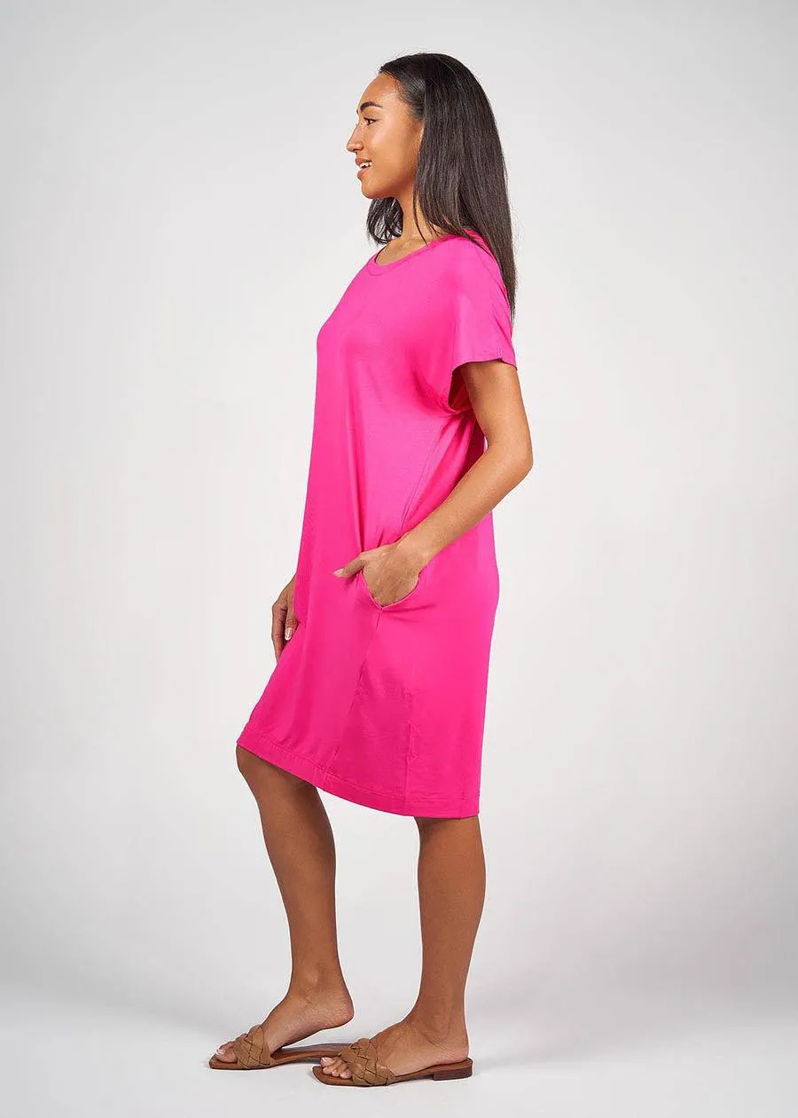 Nicks Bamboo Short Sleeve T-Shirt Dress - Fuschia