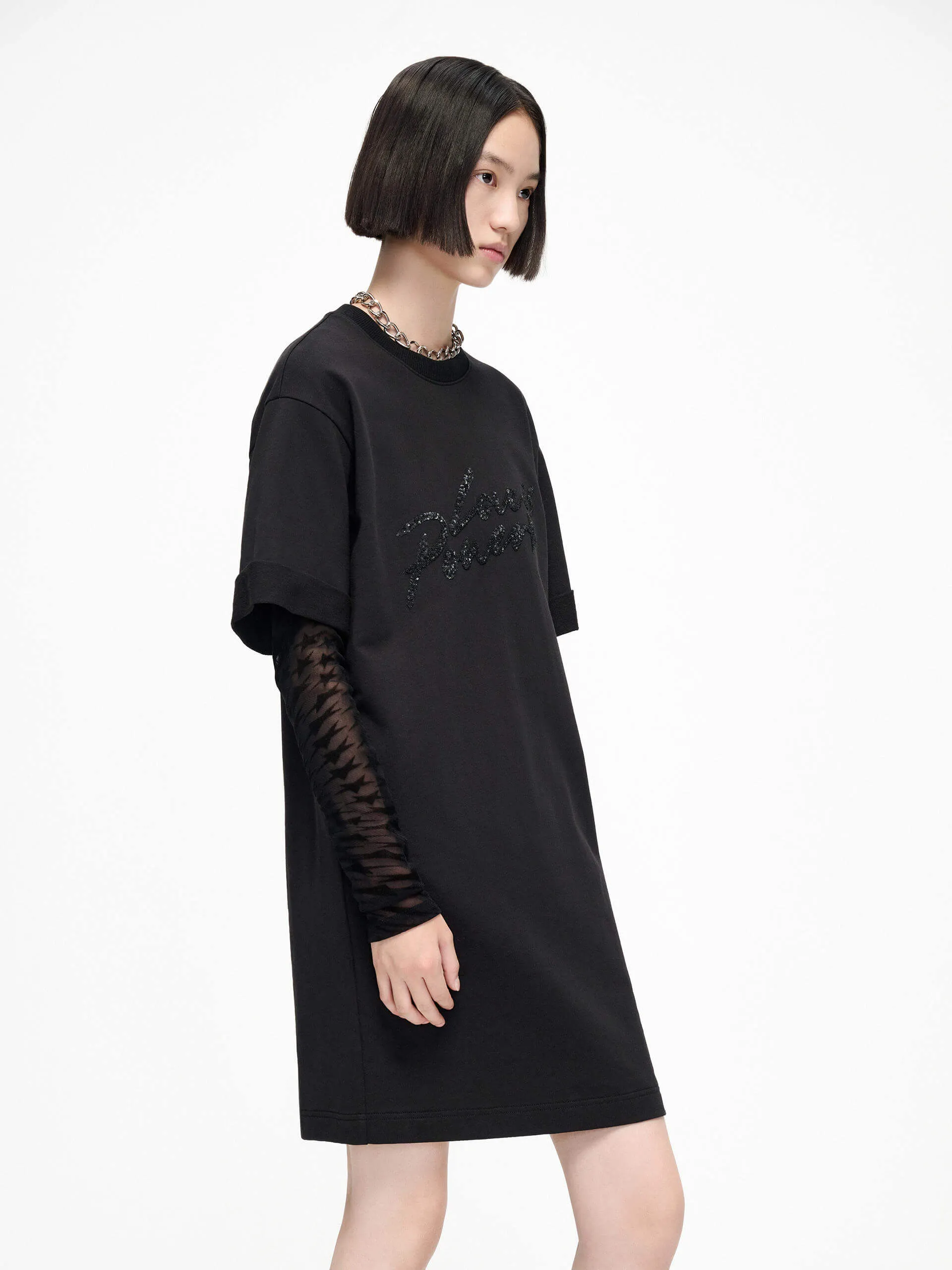 Paneled Sleeves Mini Dress