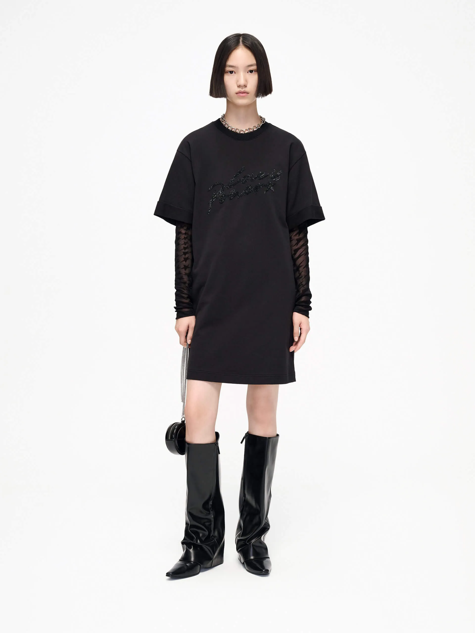 Paneled Sleeves Mini Dress