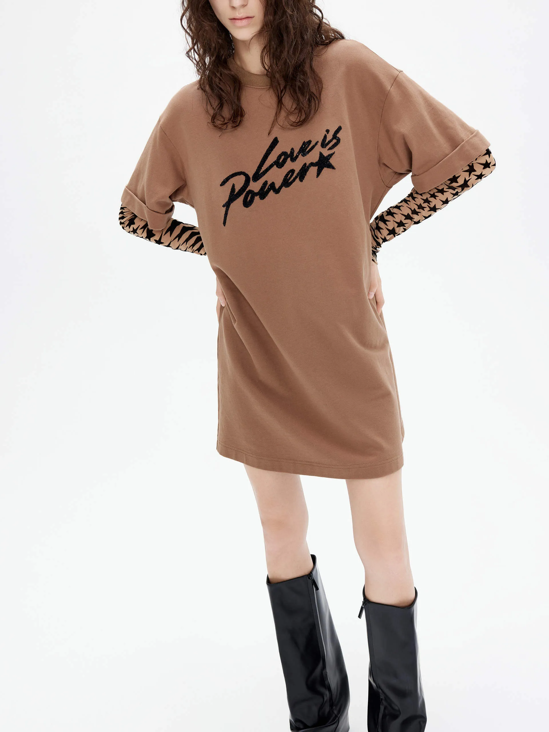 Paneled Sleeves Mini Dress
