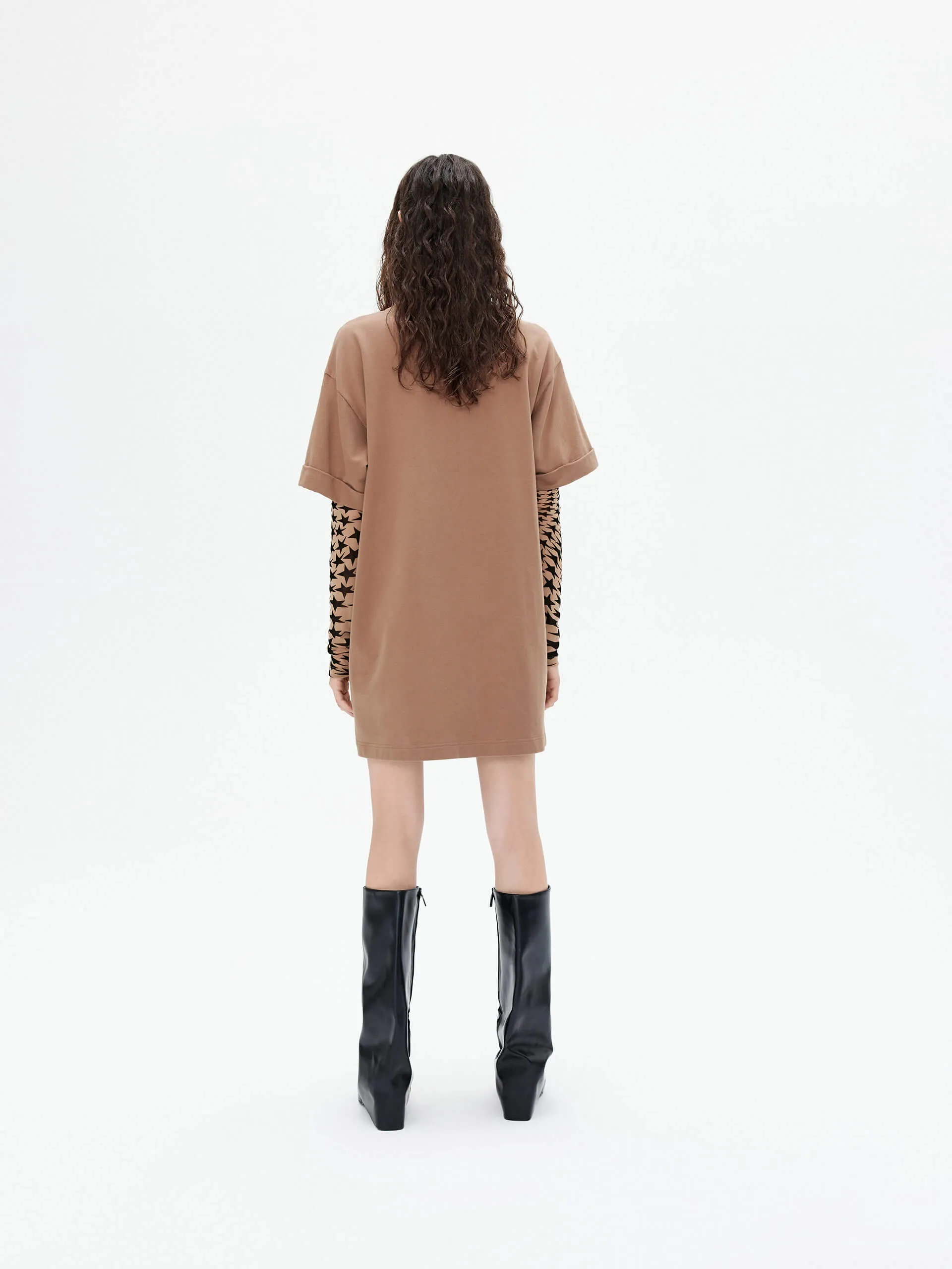 Paneled Sleeves Mini Dress