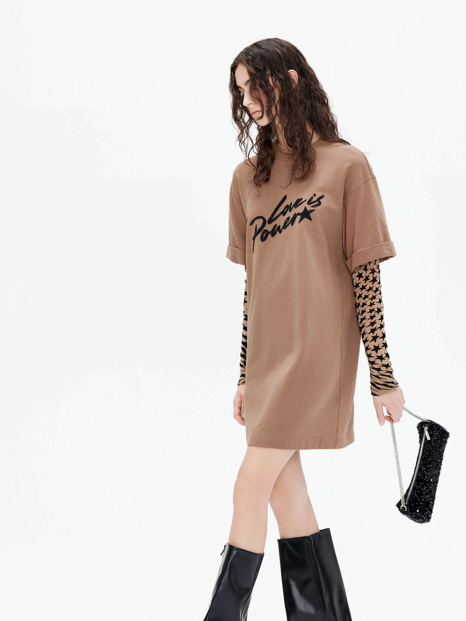 Paneled Sleeves Mini Dress
