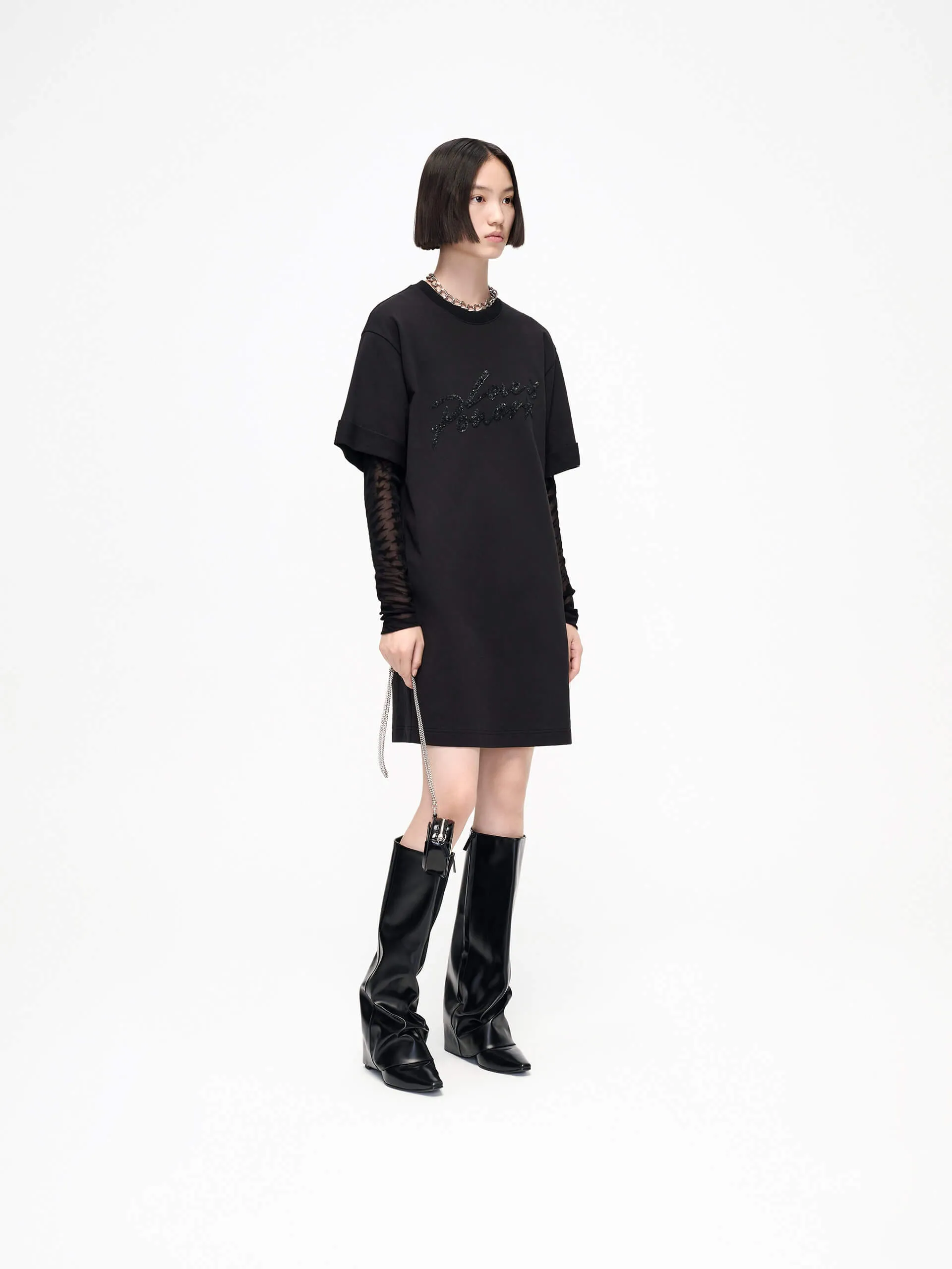 Paneled Sleeves Mini Dress