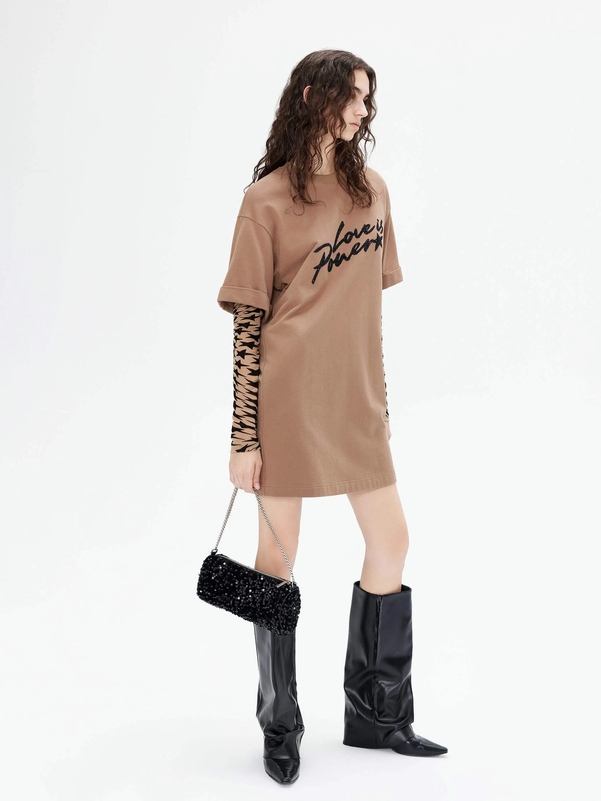 Paneled Sleeves Mini Dress