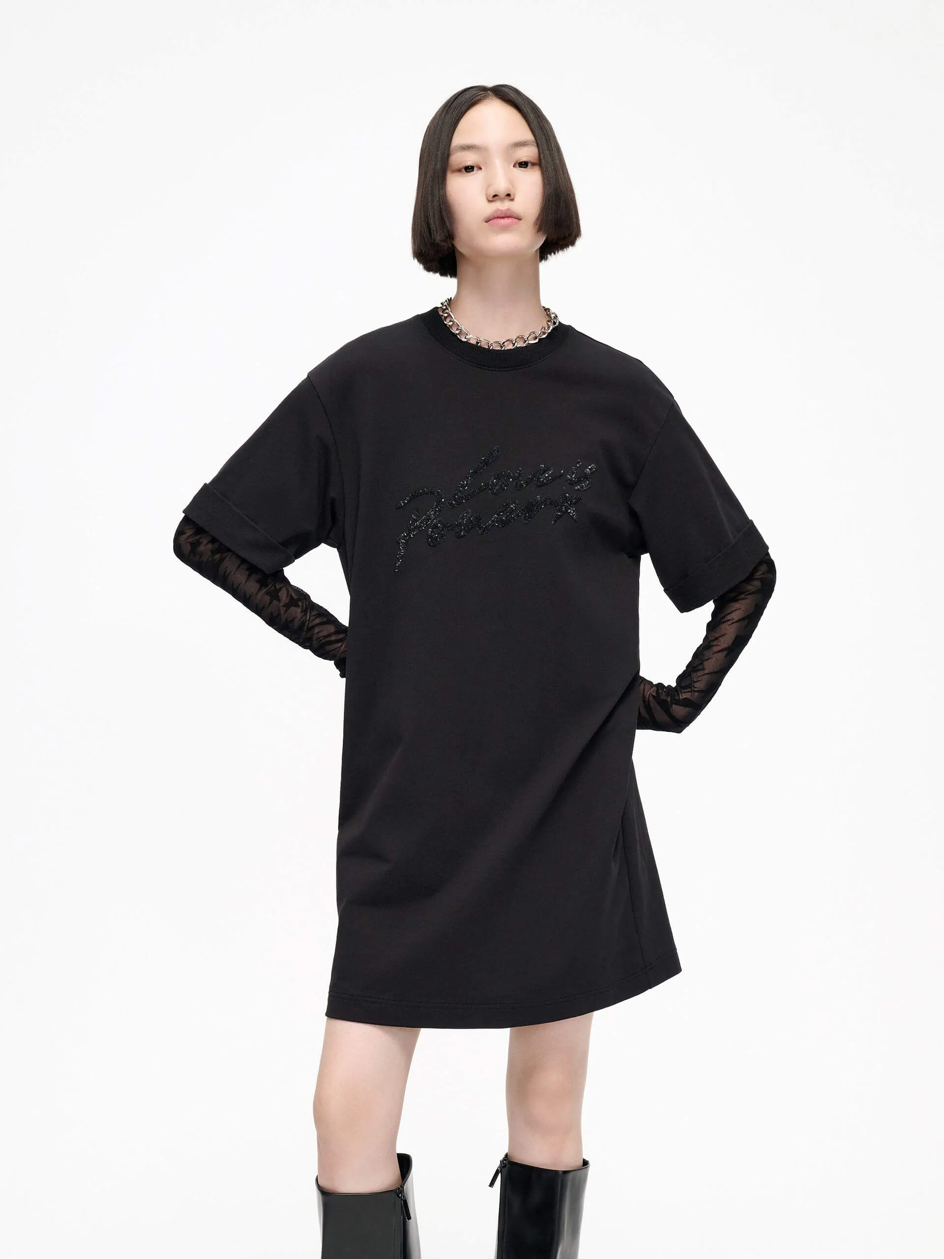 Paneled Sleeves Mini Dress