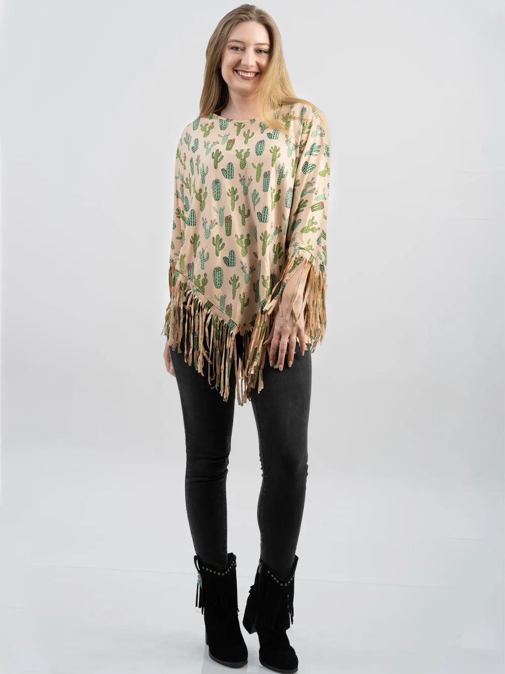 PCH-1709 Montana West cactus Print Poncho