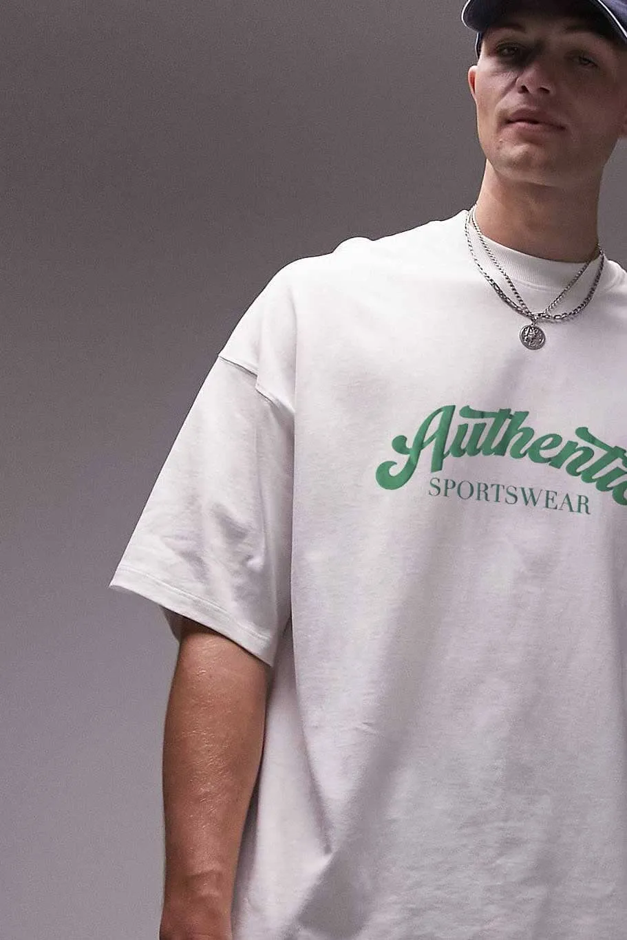 PLT Men's Authentic Printed Crew Neck Oversized Tee Shirt