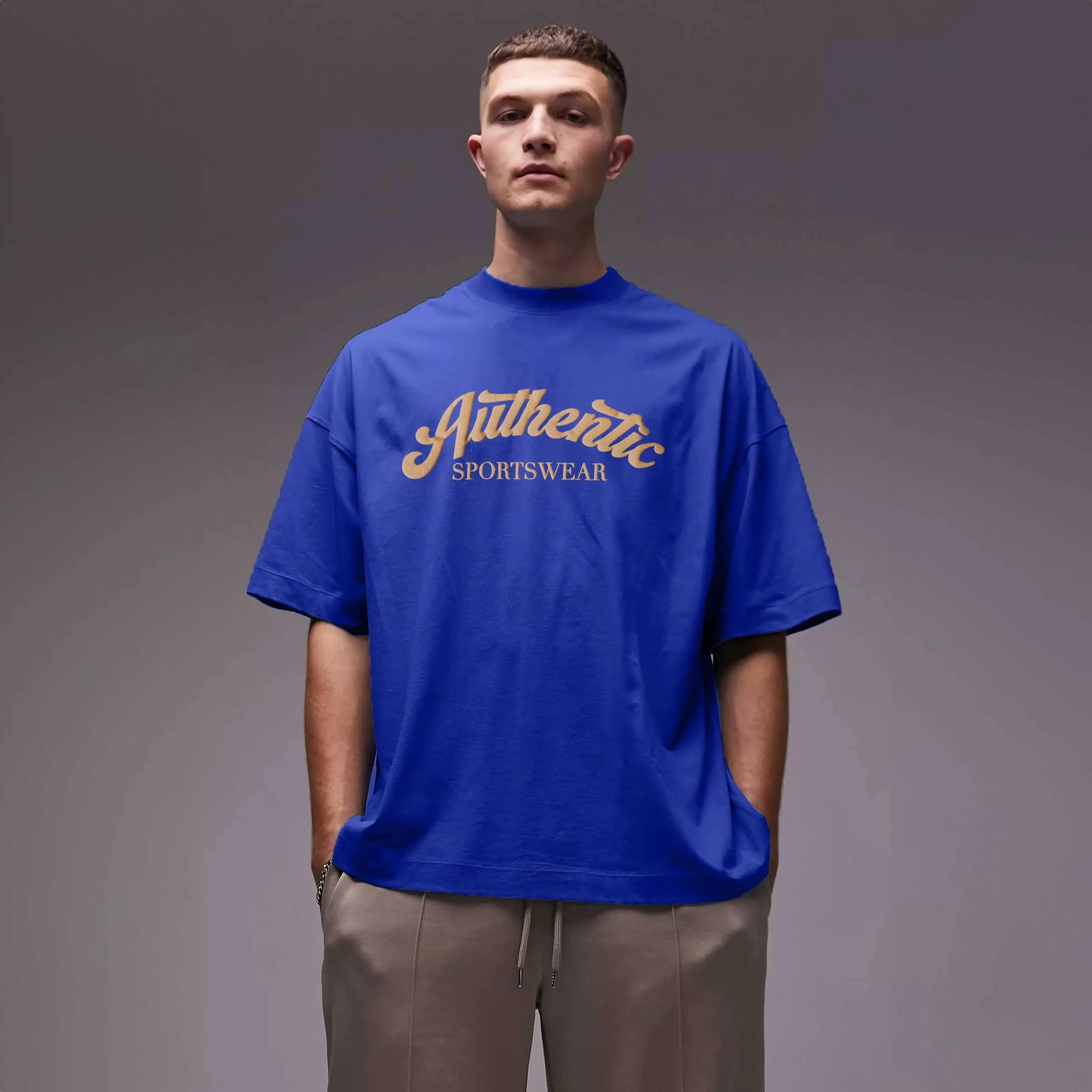 PLT Men's Authentic Printed Crew Neck Oversized Tee Shirt