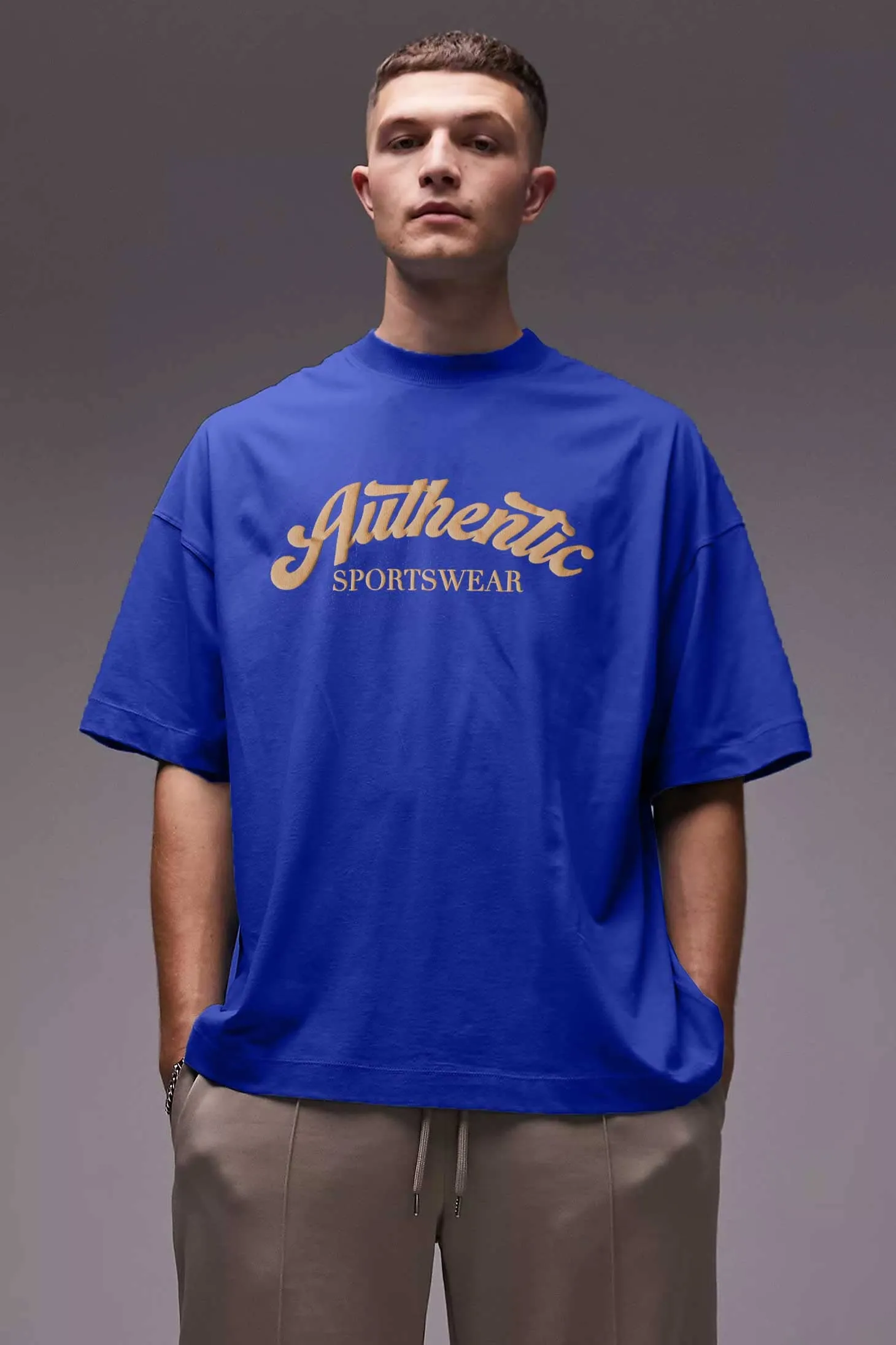 PLT Men's Authentic Printed Crew Neck Oversized Tee Shirt