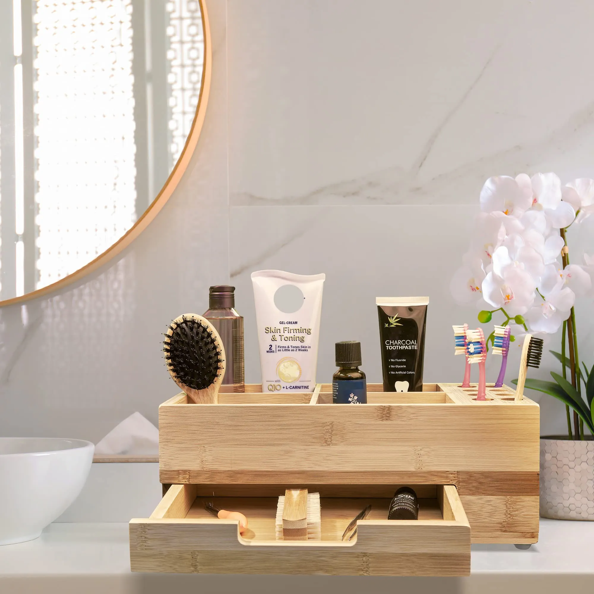 Prosumer's Choice Bamboo Bathroom Organizer, Makeup Vanity Countertop Organizer, Cosmetic