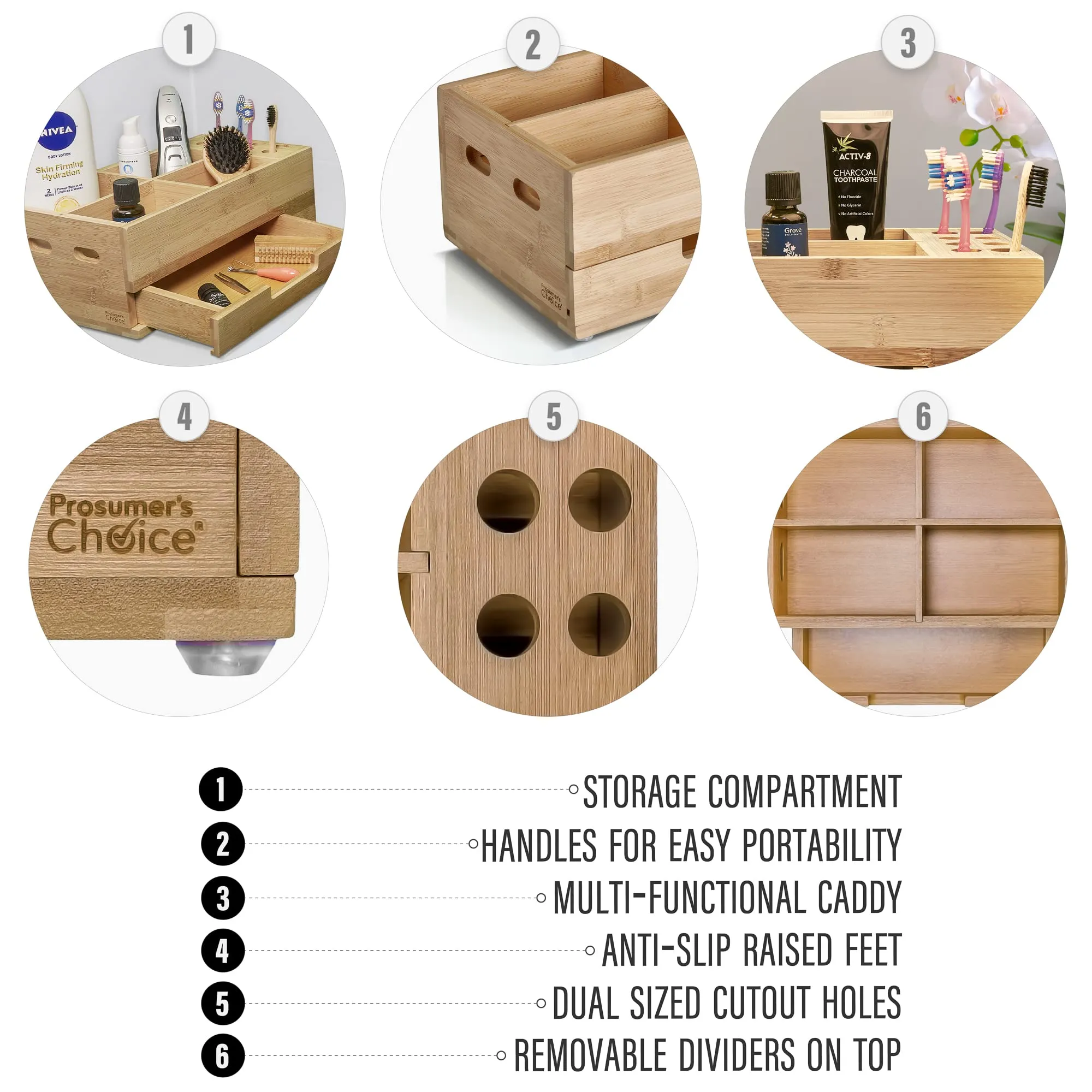 Prosumer's Choice Bamboo Bathroom Organizer, Makeup Vanity Countertop Organizer, Cosmetic