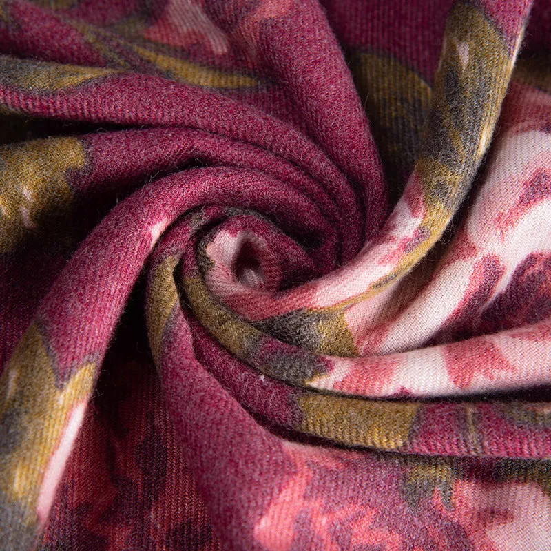 Retro ethnic rose print scarf autumn and winter ladies temperament imitation cashmere scarf