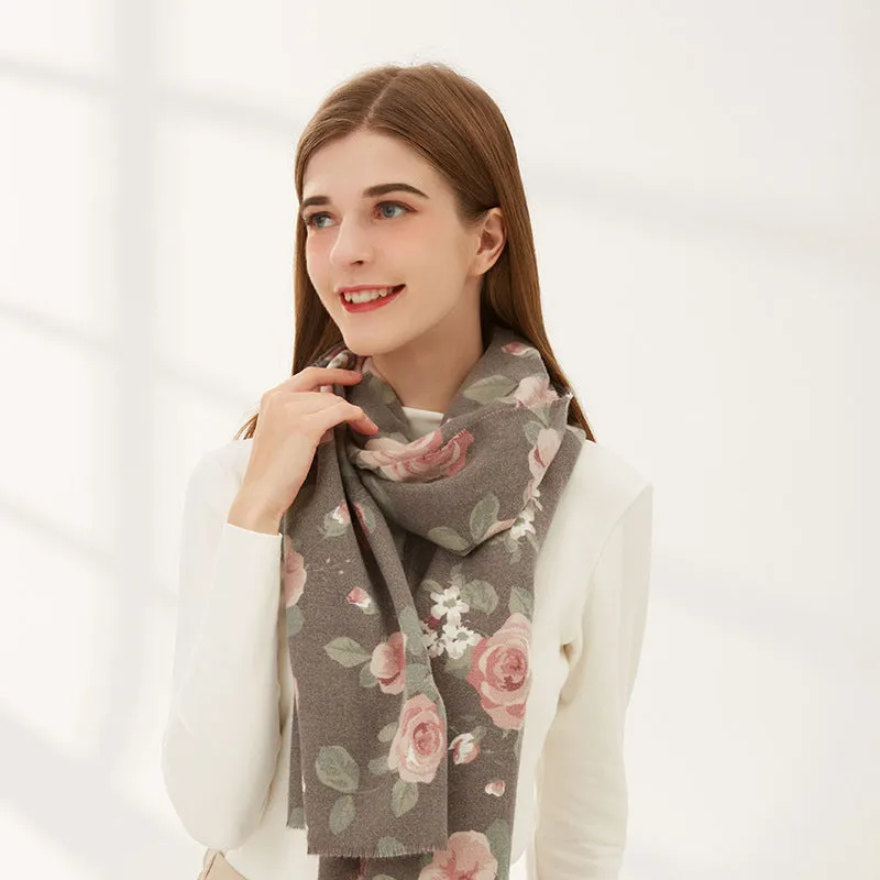 Retro ethnic rose print scarf autumn and winter ladies temperament imitation cashmere scarf