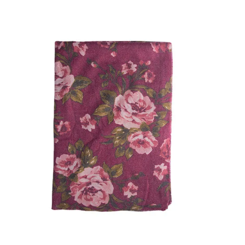 Retro ethnic rose print scarf autumn and winter ladies temperament imitation cashmere scarf