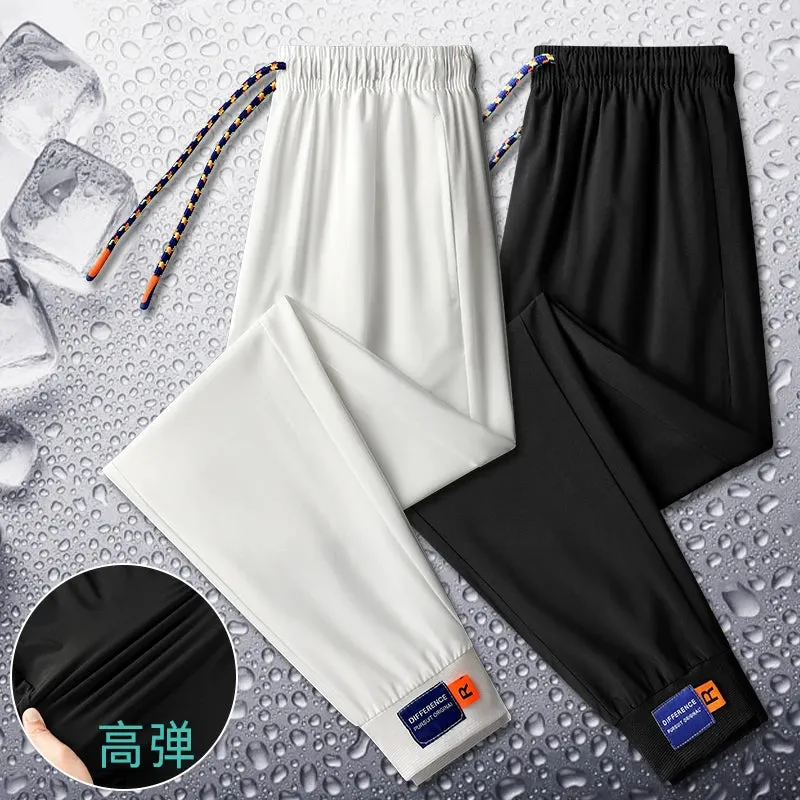 Summer Ice Silk Casual Pants, Men's Season Ice Silk Quick Drying Pants, Men's Ultra Thin Comfortable Sports Pants, Breathable, L