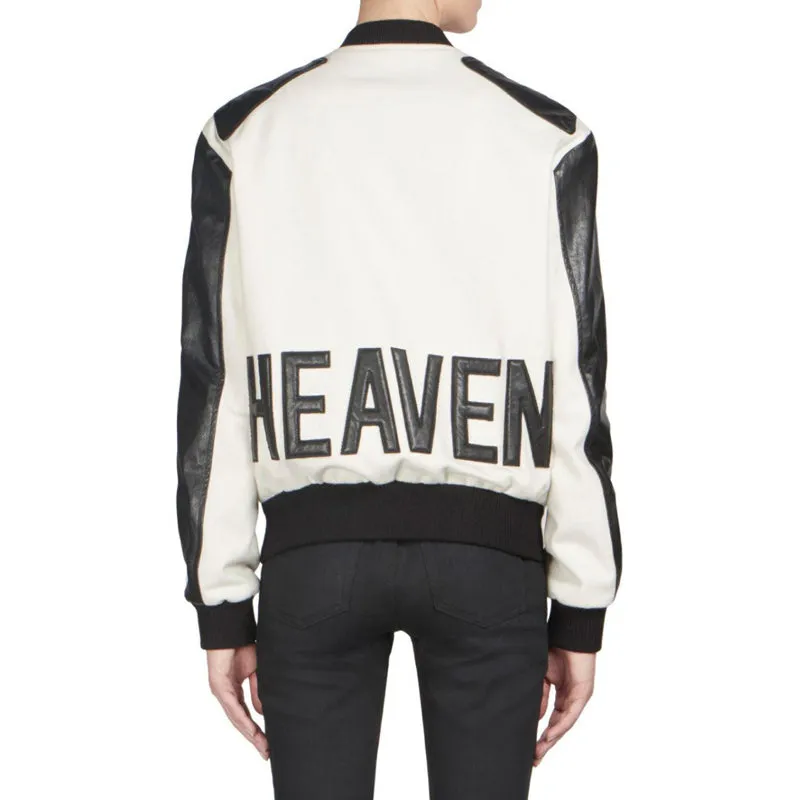 SZ 36 NEW $3,870 SAINT LAURENT Woman's HEAVEN LEATHER SLEEVE Bomber TEDDY JACKET