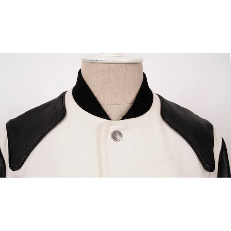 SZ 36 NEW $3,870 SAINT LAURENT Woman's HEAVEN LEATHER SLEEVE Bomber TEDDY JACKET