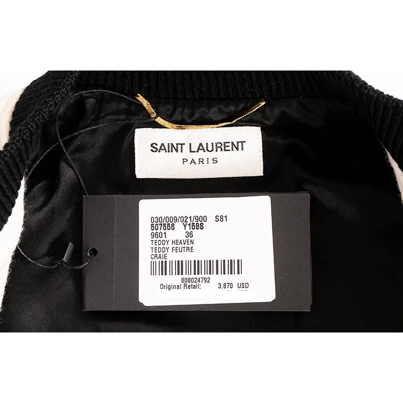 SZ 36 NEW $3,870 SAINT LAURENT Woman's HEAVEN LEATHER SLEEVE Bomber TEDDY JACKET