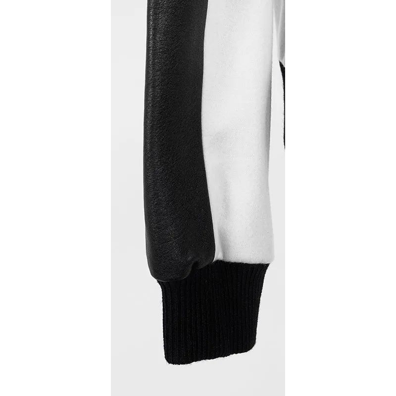 SZ 36 NEW $3,870 SAINT LAURENT Woman's HEAVEN LEATHER SLEEVE Bomber TEDDY JACKET