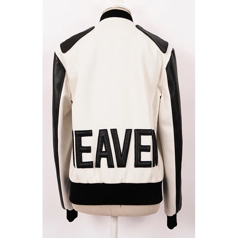SZ 36 NEW $3,870 SAINT LAURENT Woman's HEAVEN LEATHER SLEEVE Bomber TEDDY JACKET