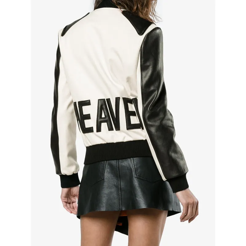 SZ 36 NEW $3,870 SAINT LAURENT Woman's HEAVEN LEATHER SLEEVE Bomber TEDDY JACKET