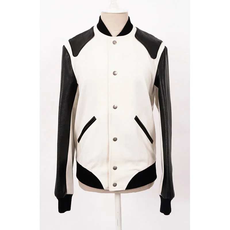 SZ 36 NEW $3,870 SAINT LAURENT Woman's HEAVEN LEATHER SLEEVE Bomber TEDDY JACKET