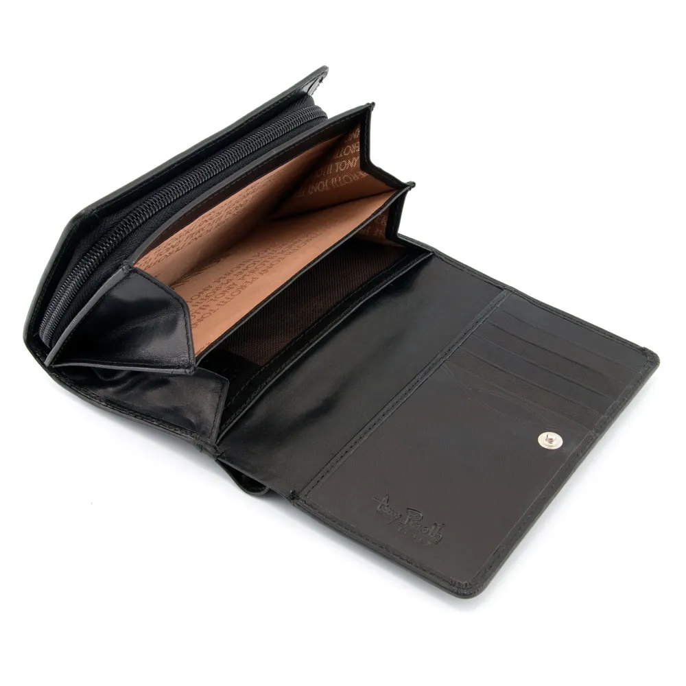 Tony Perotti Italian Leather Black Medium Flap Over Purse