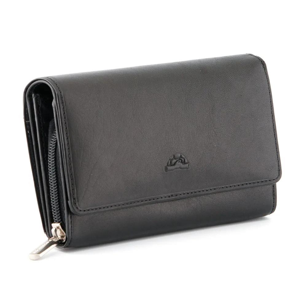 Tony Perotti Italian Leather Black Medium Flap Over Purse