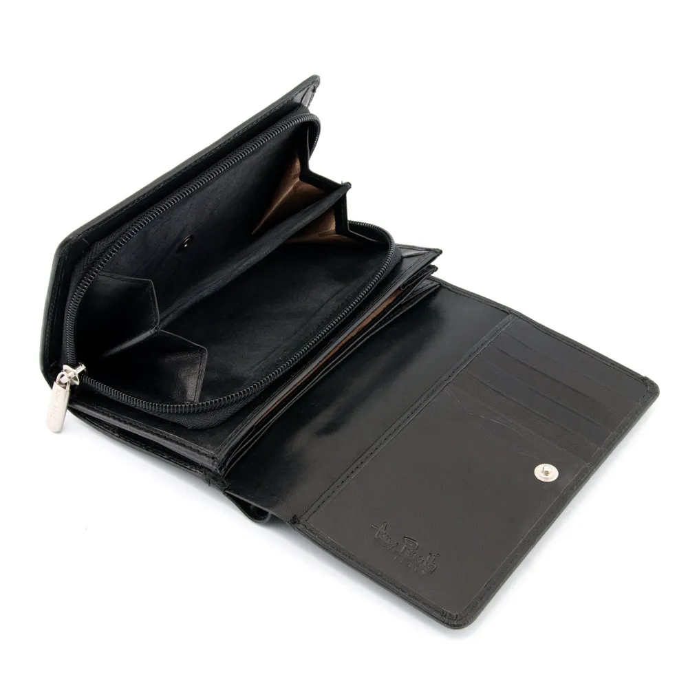 Tony Perotti Italian Leather Black Medium Flap Over Purse