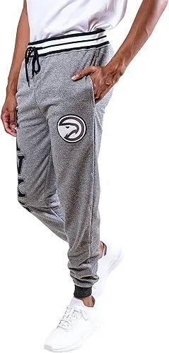 Ultra Game NBA Official Men’s Super Soft Game Day Jogger Sweatpants - Unisex, Atlanta Hawks, Black Mar|Atlanta Hawks