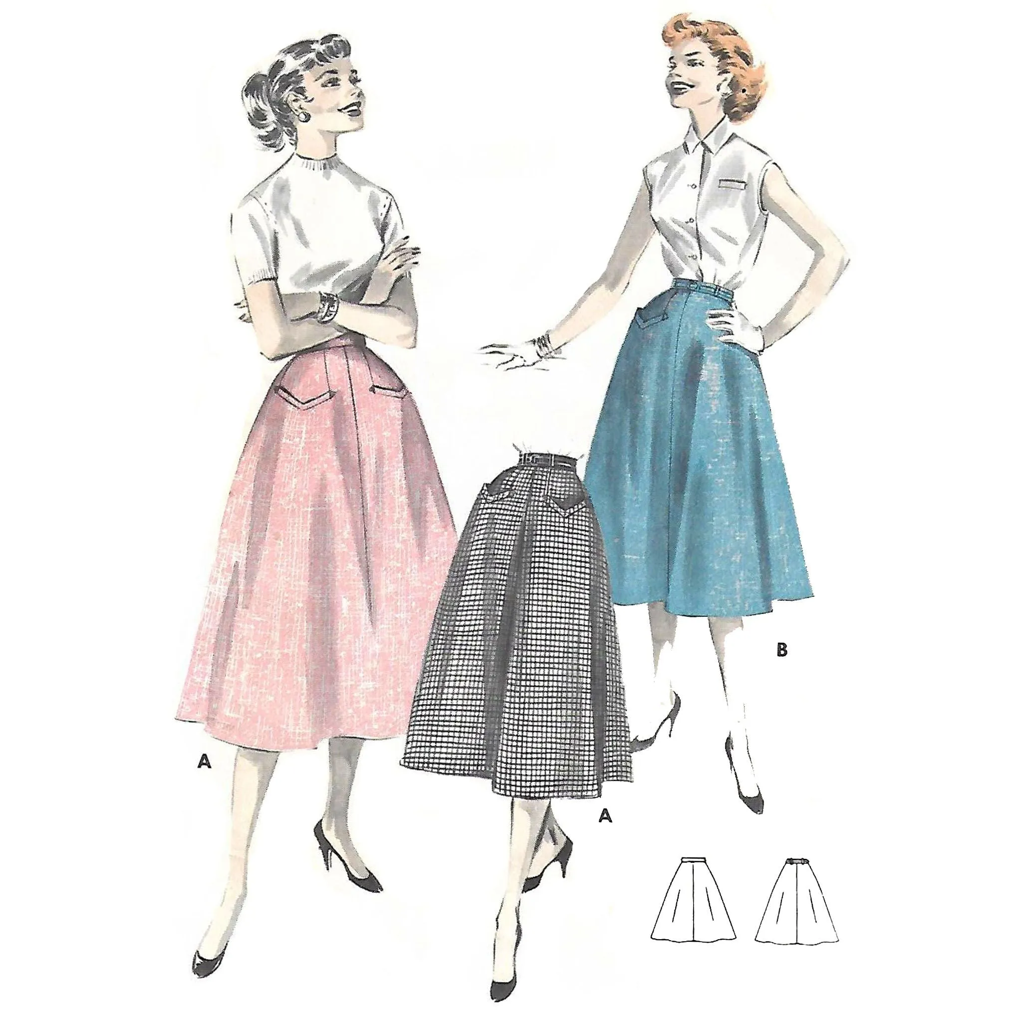 Vintage 1950s Pattern – 'Easy to make' Semi-full Skirt - Waist 26" (66.1cm)