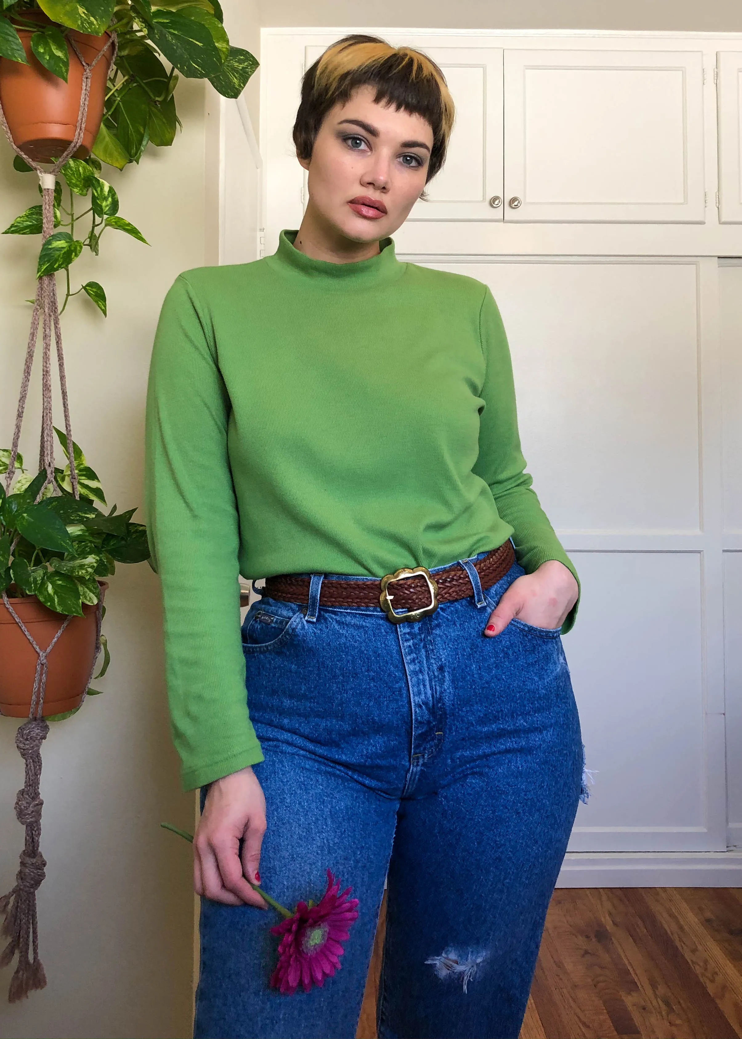 Vintage Lime Green Ribbed Turtleneck - 2X/3X/4X