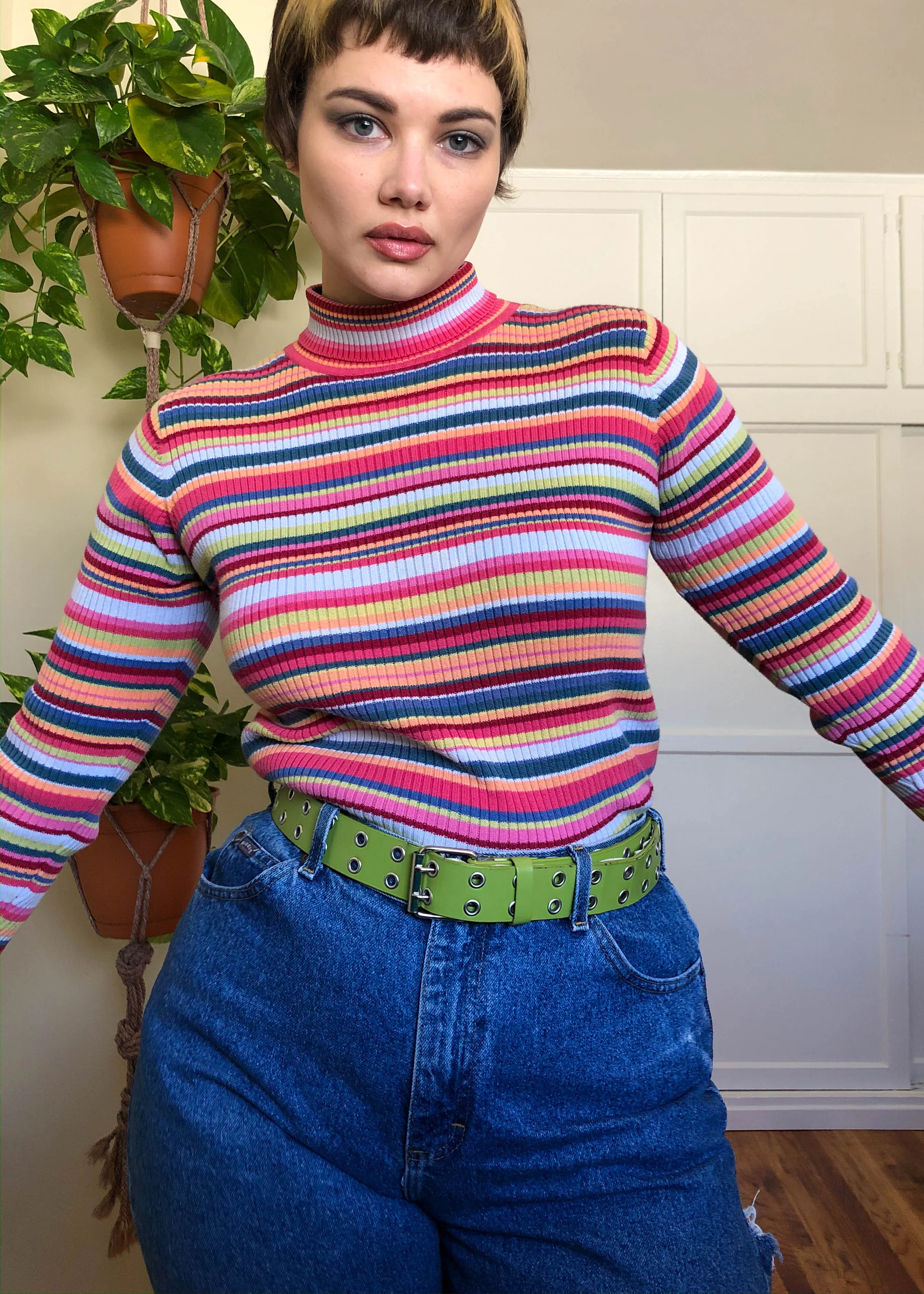 Vintage Sherbet Striped Ribbed Turtleneck - XL