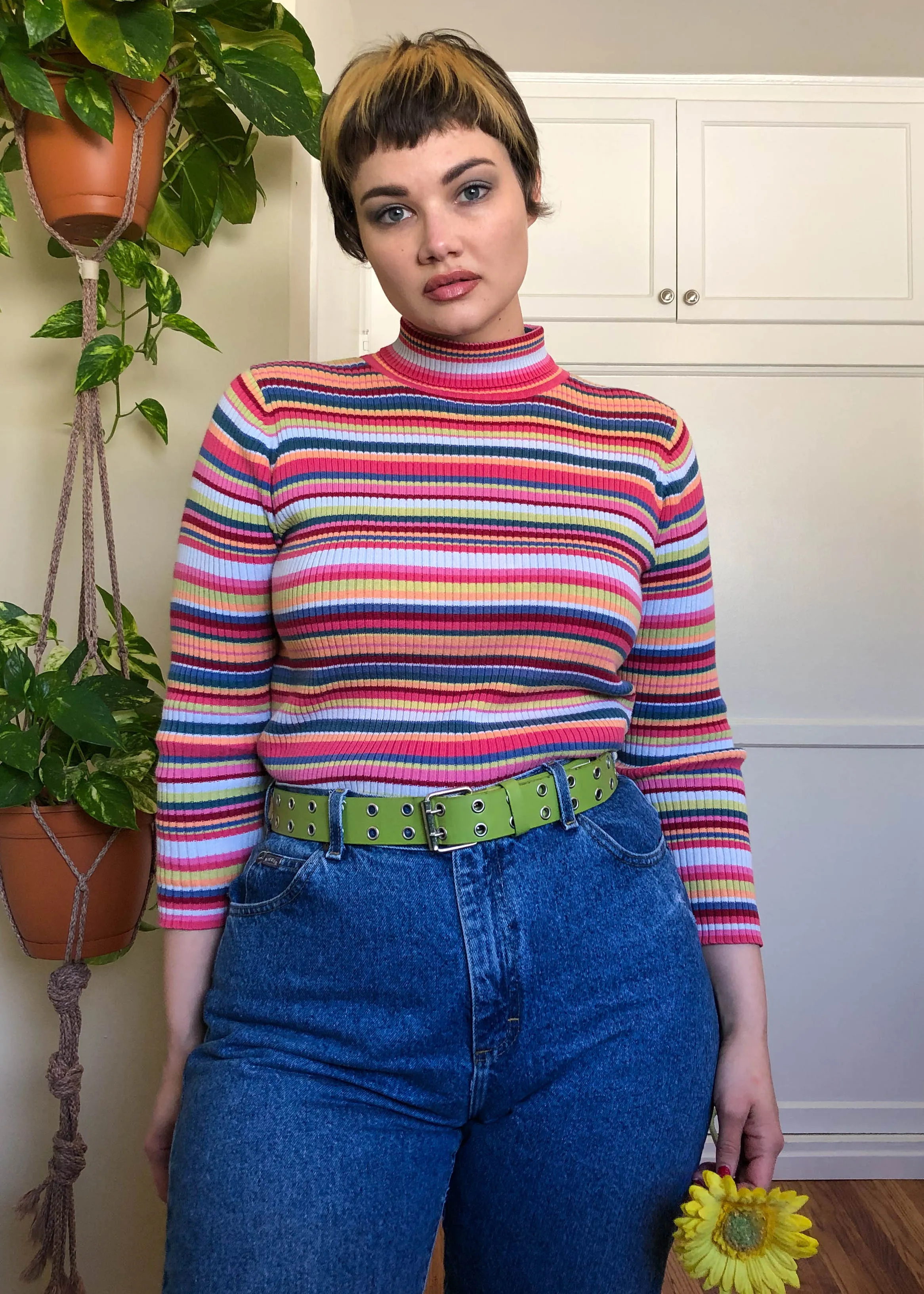 Vintage Sherbet Striped Ribbed Turtleneck - XL