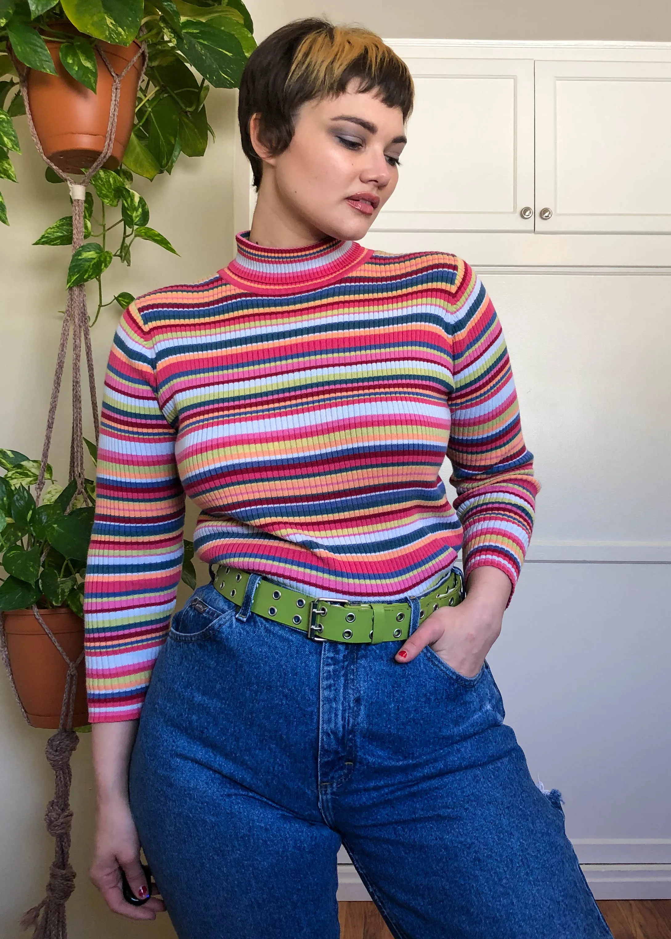 Vintage Sherbet Striped Ribbed Turtleneck - XL