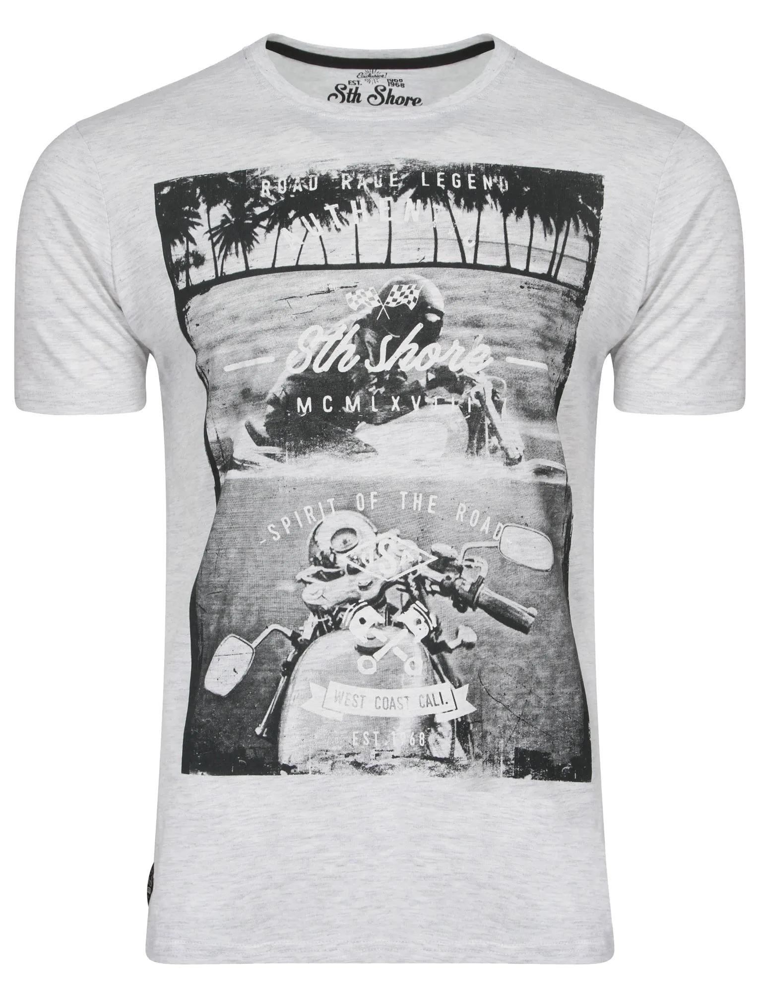 Westland Motorbike Print T-Shirt in Ice Grey Marl - South Shore