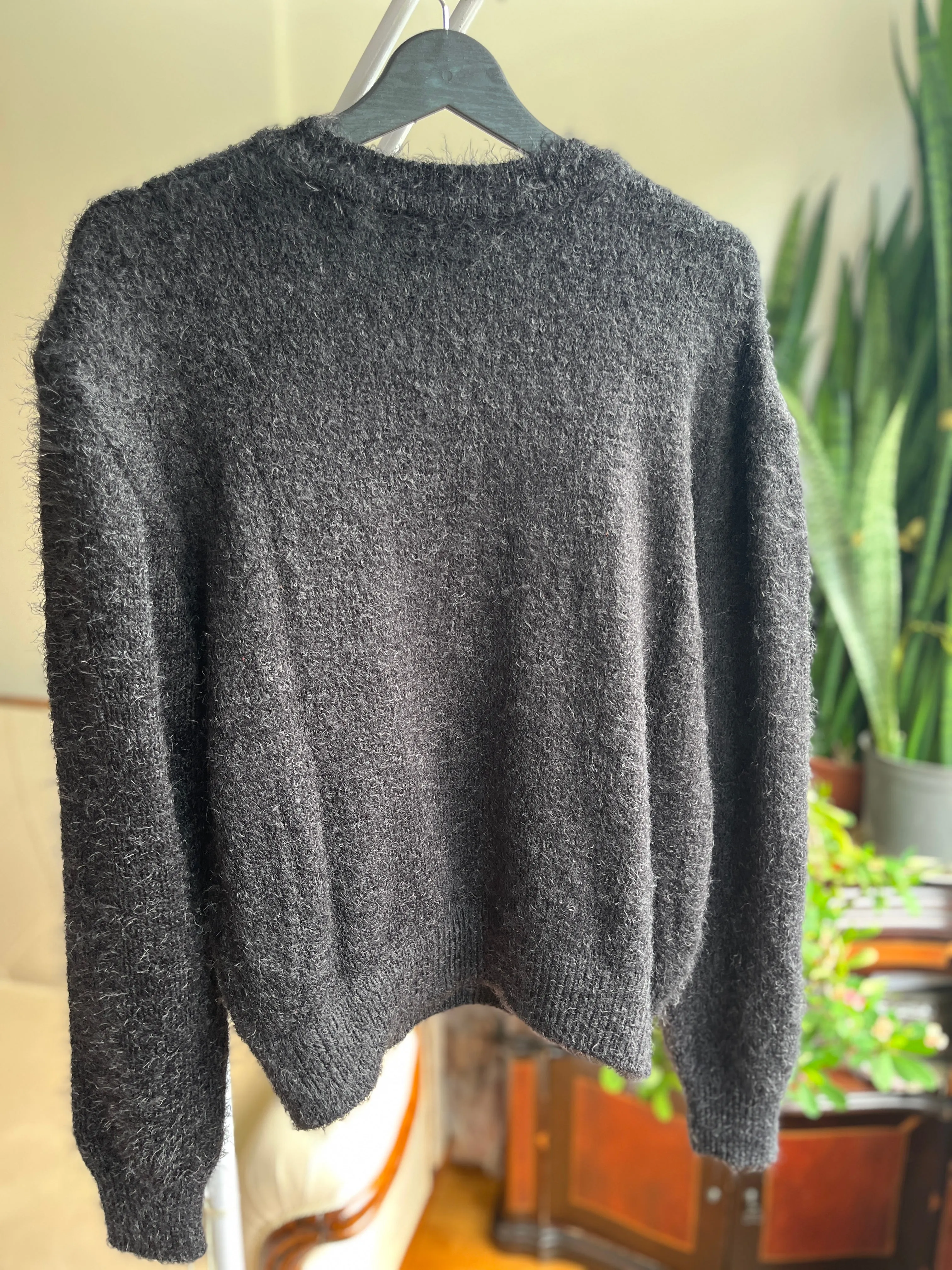 Women's Soft Bearded Yarn Sweater with Shiny Stone Detail | Cozy & Chic Fashion