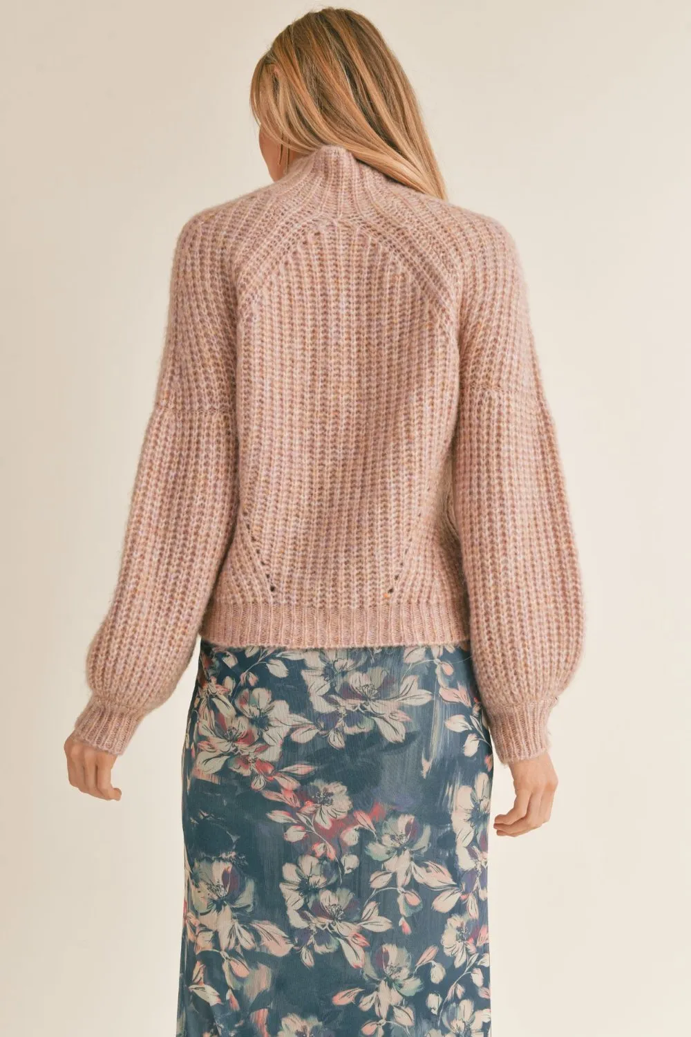 Women's Wool Blend Mock Neck Knit Sweater Top | Dusty pink