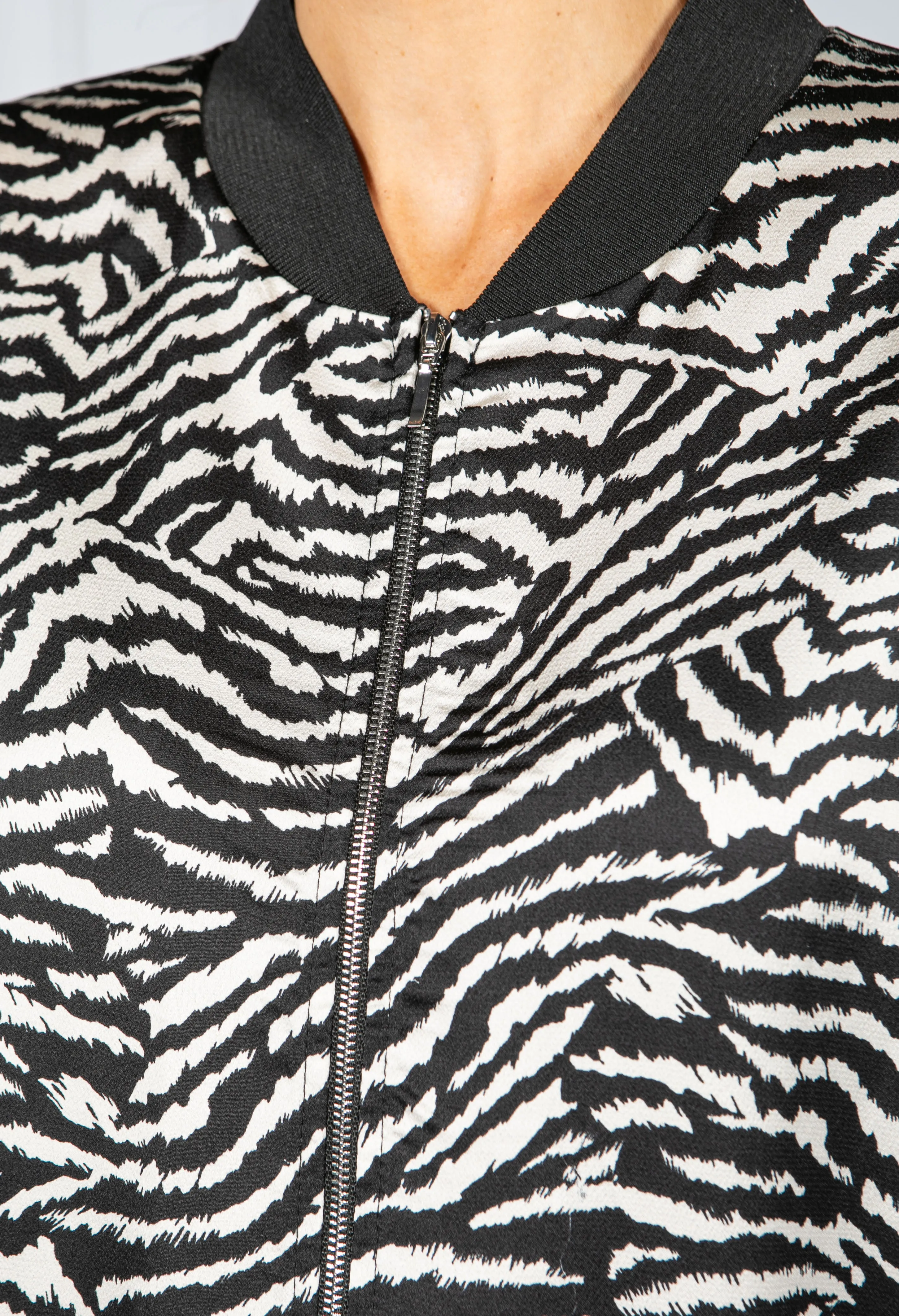 Zebra Print Light Bomber Jacket